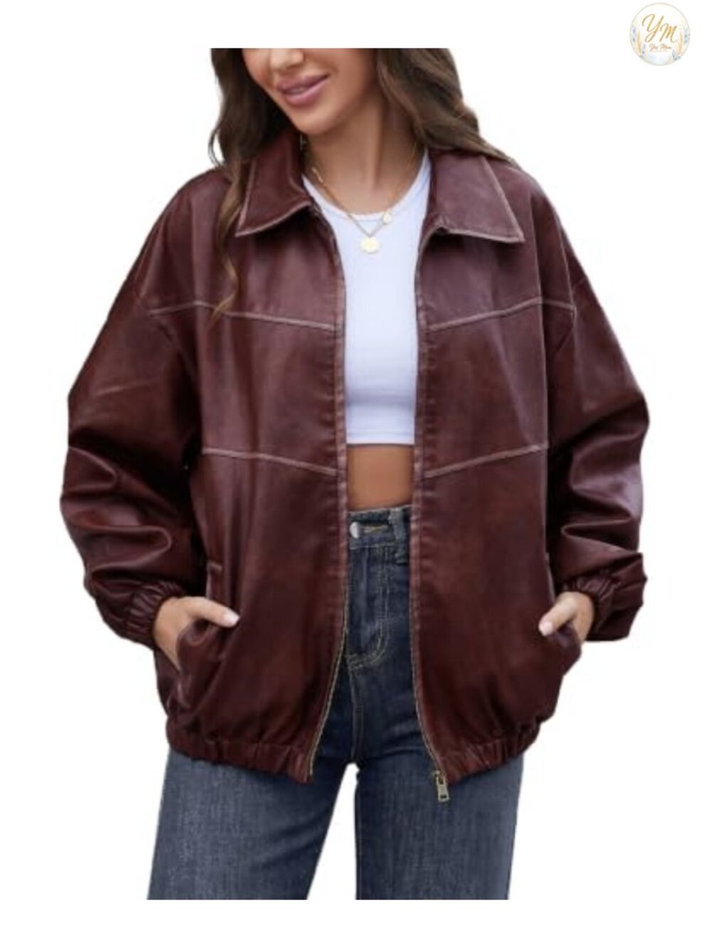 Oversized Faux Leather Motorcycle Jacket Y2K Vintage Moto Coat